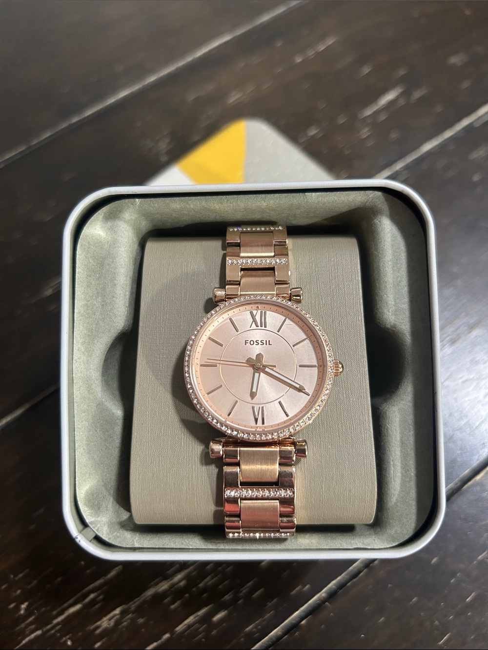 Fossil Rose Gold Crystal Link Bracelet Watch